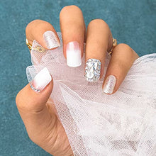 Load image into Gallery viewer, Sethexy White False Nail Glossy Squoval Fake Nails Glitter Rhinestone Nails with Glue 24Pcs Bling Acrylic Press on Nail Tips for Women and Girls