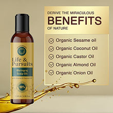 Load image into Gallery viewer, Life & Pursuits Organic Hair Growth Oil (100 ml) Herbal Scalp Therapy Oil for Thick, Strong, Healthy Hair with Bhringraj, Amla, Coconut, Sesame, Almond, Onion & Castor Oil