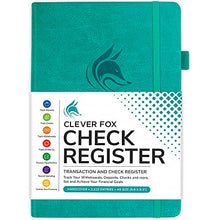 Load image into Gallery viewer, Clever Fox Check Register – Deluxe Checkbook Log with Check & Transaction Registers, Bank Account Register Booklets for Personal and Work Use, A5-Sized Hardcover, Turquoise