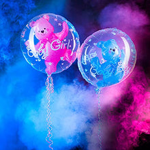 Load image into Gallery viewer, LavaRose Baby shower decorations baby birthday balloons christening decorations with inflatable teddy inside and ribbon. 24 inch balloon Choose boy or girl (Baby Pink)