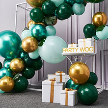 Load image into Gallery viewer, PartyWoo Green and Gold Balloon Garland Kit, 121 pcs Jungle Theme Party Supplies, Green Balloons, Metallic Gold Balloons, Tropical Leaves for Birthday Decorations, Baby Shower Decorations Neutral