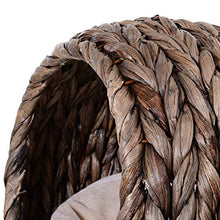 Load image into Gallery viewer, PawHut Woven Banana Leaf Elevated Cat Bed Wicker Kitten Basket Pet Den. House Cozy Cave with Soft Cushion Dome 42x33x52cm Grey