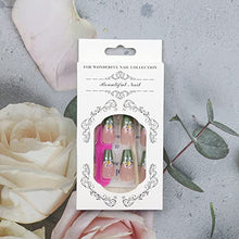 Load image into Gallery viewer, 24Pcs Press on Green Nails Medium Length Fake Nails Full Cover Stick on Nails French Green Daisy Exquisite Design Fashion Nail Decoration for Nails for Women and Girls