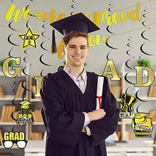 Load image into Gallery viewer, ADXCO Graduation Party Decorations 2022 Graduation Hanging Swirls Foil Ceiling Streamers with We Are so Proud of You Banner for School Classroom Grad Party Decor Supplies (Black and Gold)