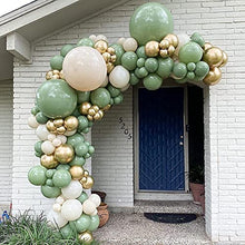 Load image into Gallery viewer, Sage Green Balloon Garland Arch Kit, 130pcs Avocado Green Balloon with White Balloons Gold Metallic Latex and Confetti Balloons for Baby Shower, Birthday, Jungle Safari Theme Party Decoration
