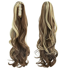 Load image into Gallery viewer, Claw on Ponytail Clip in Hair Extensions Straight Curly Wavy Long Hair Piece Pony Tail Synthetic Claw Jaw Ponytail Extensions 18" Curly Brown Mix Bleach Blonde