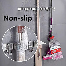 Load image into Gallery viewer, Broom Organizer,broom Holder Stainless steelmopholder waterproof and Non-slip ,suitable for Garden Garage Laundry Room Organization Broom Rack Wall-mounted (4 Hooks and 5 Slots)