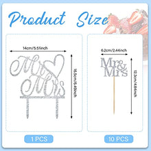 Load image into Gallery viewer, 11 Pieces Silver Glitter Mr Mrs Cake Topper Mr Mrs Cake Decoration Acrylic Wedding Cake Topper Wedding Cucpake Topper Bakeware Decorating Tools for Anniversary Valentine's Day Party Supplies