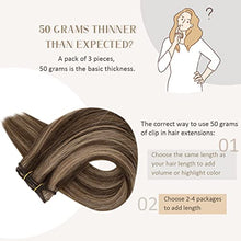 Load image into Gallery viewer, RUNATURE Clip in Hair Extensions Real Hair Darkest Brown Mix Honey Blonde Clip in Double Weft Hair Extension Clip in Human Hair Clip on Highlights Hair Extensions 14 Inch 50g 3 Pieces
