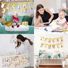 Load image into Gallery viewer, Baby Milestone Blanket With Birthday Banner | Monthly Photo Mat for Boy or Girl, Unisex | Age Mat | Personalised Baby Shower Present for New Mums | Moon & Stars Theme | Includes Year Banner