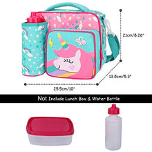 Load image into Gallery viewer, Kids Lunch Bag for Girls with Bottle Holder Lunch Box, Children Unicorn Lunch Tote Bag with Shoulder Strap 3 Compartments Thermal Insulated Cooler Bag for School Toddler Nursery Travel Snack Carrier