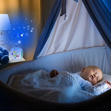 Load image into Gallery viewer, Playbees Baby Sound Machine & Star Projector Night Light, Cry Detecting Nursery Shape Projection Lamp with Soothing Nature Music, 10 Classic Lullabies, and Auxiliary Cord for Playing Music, White
