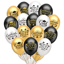 Load image into Gallery viewer, PLULON 18Pcs Graduation Balloons, Class of 2022 Congrats Balloons Black Gold Grad Party Balloons for Graduation Party Decorations
