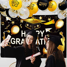 Load image into Gallery viewer, JeVenis 19 PCS Black Gold Happy Graduation Party Decoration Graduation Party Supplies Graduation Party Balloons Graduation Party Backdrop Graduation Party Banner Happy Graduation Garland