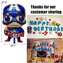 Load image into Gallery viewer, Blue Happy Birthday Foil Balloon Banner Superhero Party Decorations for 1st 2nd 3rd 4th 5th 6th 7th 8th 9th Boy Birthday Decorations (Superhero)