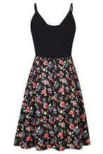 Load image into Gallery viewer, Strappy Beach Dress Lady Sleeveless Strap Dress Ruffle Floral Printed Boho Casual Black Beach Dress Swing Dress Midi Dress with Pockets M