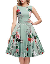 Load image into Gallery viewer, ihot Women's Vintage 1950s Classy Rockabilly Retro Floral Pattern Print Cocktail Evening Swing Party Dress, 1-ice Blue, M