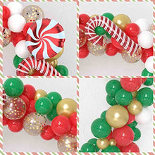 Load image into Gallery viewer, Christmas Balloon Garland Arch kit, 100 Pcs Xmas Red Green Gold Confetti Balloons with Candy Cane Balloons for Christmas New Year Party Deco Wintertime Holiday