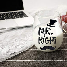 Load image into Gallery viewer, Mr. Right and Mrs. Always Right Wine Glasses Set, Stemless Wine Glass Gifts, Wedding Gift for Couple, Anniversary Presents, for Bride and Groom
