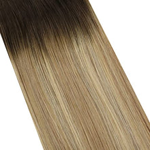 Load image into Gallery viewer, Moresoo Clip in Balayage Hair Extensions Full Head 100% Human Hair Straight Clip on Hair Extensions Brown to Light Brown with Golden Blonde Hair Extensions Clip in 18Inch 120g/7pcs