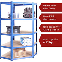 Load image into Gallery viewer, G-Rack Garage Corner Shelving Unit: 180 x 90 x 90 x 30 x 84 cm | Single bay, Blue 5 Tier Unit | 175kg Load Weight Per Tier (875kg Per Unit) | Home, Office, Garage or Business Use | 5 Year Warranty