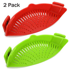 Load image into Gallery viewer, Snap Strainer, 2 PACK Silicone Food Strainers Heat Resistant Clip On Strain Strainer Rice Colander Kitchen Gadgets Drainer Hands- For Pasta, Spaghetti, Ground Beef, Universal Fit All Pots Bowls