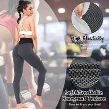 Load image into Gallery viewer, RAINBEAN Women Leggings, Honeycomb Yoga Pants High Waist Anti Cellulite Waffle Leggings,Gym Ruched Butt Lift TikTok Trend Leggings,Compression Squat Proof Scrunch Fitness Trousers - Darkgrey,Size M