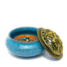 Load image into Gallery viewer, Cone Incense Burner with Brass Calabash Incense Stick Holder - Chinese Porcelain Decorated Charcoal Censer - Ceramic Incense Ash Catcher Tray Bowl