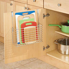 Load image into Gallery viewer, mDesign Over The Cabinet Hanging Storage Basket - Steel Bakeware Organiser and Cutting Board Holder - Excellent Kitchen Storage Solution - Chrome