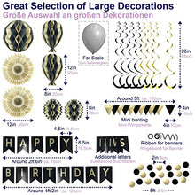 Load image into Gallery viewer, Premium Reusable Birthday Party Decorations - Birthday Decoration Set - Party Supplies - Happy Birthday Banner, Birthday Bunting - Black and Gold Birthday Decorations for Men Women 18th 30th 40th 50th