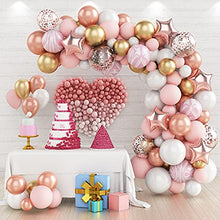 Load image into Gallery viewer, Rose Gold Balloon Arch Kit, 82pcs Pink Rose Gold Balloon Garland Arch Kit, Metallic Gold Latex Balloons Confetti Balloon for Birthday Wedding Party Decorations