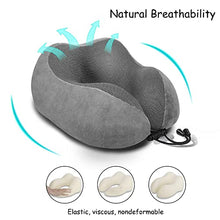 Load image into Gallery viewer, Luxsure Neck Pillow Memory Foam for Sleeping Comfortable Support Head Cushion Flight Pillow Special Designed Neck Chin Support for Plane & Car & Office (Grey)