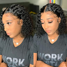 Load image into Gallery viewer, 10 Inch Natural Black Short Bob Wig Deep Wave Curly Lace Front Human Hair Wig13x6x1 T Part Transparent Lace Front Wig For Black Women