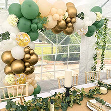 Load image into Gallery viewer, Sage Green Balloons Arch Garland Kit, Sumtoco 112pcs Avocado Olive Green Balloons Arch Set with White Gold Confetti Latex Balloons for Wedding Birthday Baby Shower Tropical Party Decorations