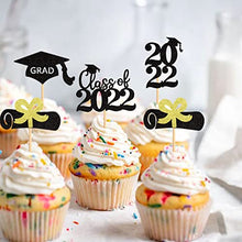 Load image into Gallery viewer, Blumomon 24Pcs Black Glitter Congrats Grad Cake Topper 2022 Graduation Party Decorations Supplies Graduation Cake Toppers Happy Graduation Party Decorations