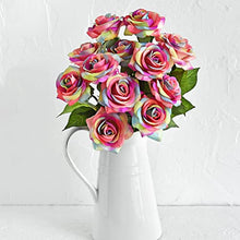 Load image into Gallery viewer, FiveSeasonStuff Real Touch Roses Artificial Flower 10 Stems Silk Roses 'Fresh Like ‘Petal Feel’ Bouquet of Flowers Floral Arrangements (Rainbow #17)
