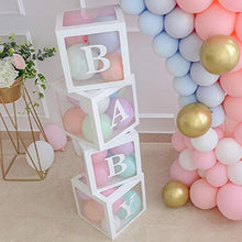 Load image into Gallery viewer, ALITREND Baby Shower Boxes Party Decoration, 4PCS Transparent Balloon Boxes Baby Block Decoration with Letter for Gender Reveal Party Boys Girls (White)
