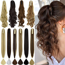 Load image into Gallery viewer, FXTYK Claw Ponytail Hair Extension Long Short Pony Tails Extensions Clip in on Ponytail Jaw/Claw Synthetic Straight Curly Hairpieces-Dark Brown Mix Ash Blonde-18inch
