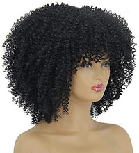 Load image into Gallery viewer, Short Curly Afro Kinky Wigs for Black Women, Black Fluffy Big Hair Replacement Wig with Bangs, Cute Natural Looking Heat Resistant Full Synthetic Wig for Daily Party