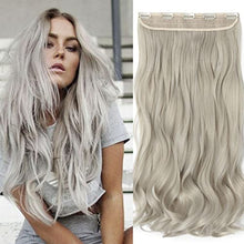 Load image into Gallery viewer, 24 Inch One Piece 5 Clips Matte Material Hair Extension Curly Wavy Clip In Hairpiece Synthetic For Women Beauty, Ash Blonde Mix Silver Grey