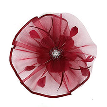 Load image into Gallery viewer, YILEEGOO Women Fascinators Hat Mesh Flower Feathers Hair Clip Hairpin Cocktail Wedding Tea Party Church Hairband (Burgundy, One Size)