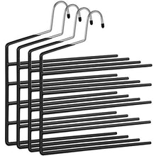 Load image into Gallery viewer, SONGMICS Trousers Hangers, 5-Bar Clothes Hangers, Set of 4, Space-Saving, Open-Ended, Non-Slip Trousers Organisers for Jeans Towels Scarves, Black CRI034B02