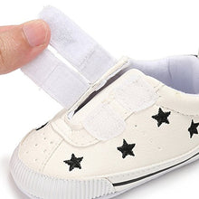 Load image into Gallery viewer, Matt Keely Baby Boys Girls Soft Sole Sneakers Infant PU Leather Shoes Prewalkers 0-6 Months, 0-6 Months, Black Star