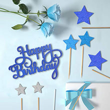 Load image into Gallery viewer, VAINECHAY Birthday Cake Decorations Happy Birthday Cake Toppers for Boy Men Girl Women Kids Blue Star Cupcake Decoration Baby Shower Party Silver