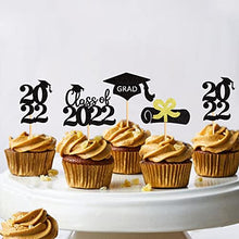 Load image into Gallery viewer, Blumomon 24Pcs Black Glitter Congrats Grad Cake Topper 2022 Graduation Party Decorations Supplies Graduation Cake Toppers Happy Graduation Party Decorations