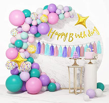 Load image into Gallery viewer, 162 Pcs Unicorn Birthday Balloons Arch Garland Set Girls Lady Happy Birthday Banner Tassels Decorations Kit Pastel Macaron Purple Pink Party Foil Gold Star Pastel Confetti Latex Balloons Baby Shower