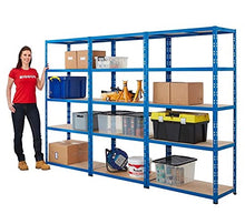Load image into Gallery viewer, BiGDUG 3x Bay Garage Shelving Heavy Duty Steel Shed Storage Shelving Kit, 179cm x 90 cm, 200kg capacity Per Shelf With Free Mallet Blue Workshop Factory (179 x 90 x 45)