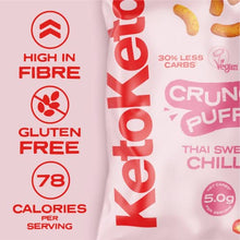 Load image into Gallery viewer, Keto Keto Low Carb Crunch Puffs 10 x 80g Keto Snacks For Weight Loss | Keto Diet, Keto Crisps | Low Carb | Low Calorie, Vegan Food, Gluten Free, High Protein (Thai Sweet Chilli)