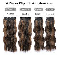 Load image into Gallery viewer, 20inch Clip in Hair Extension 4Pcs Curly Full Head Synthetic Hair Extension Wavy Hair Pieces for Women (20Inch, Dark Brown with Auburn Brown highlights)