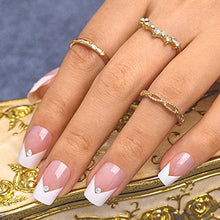Load image into Gallery viewer, Sethexy Short Square Fake Nails French Ballerina Rhinestone False Nails Glossy Stick on Nails 24Pcs Acrylic Art Press on Nail Tips for Women and Girls